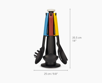 6-Piece Multicolour Utensil Set with Rotating Storage Stand