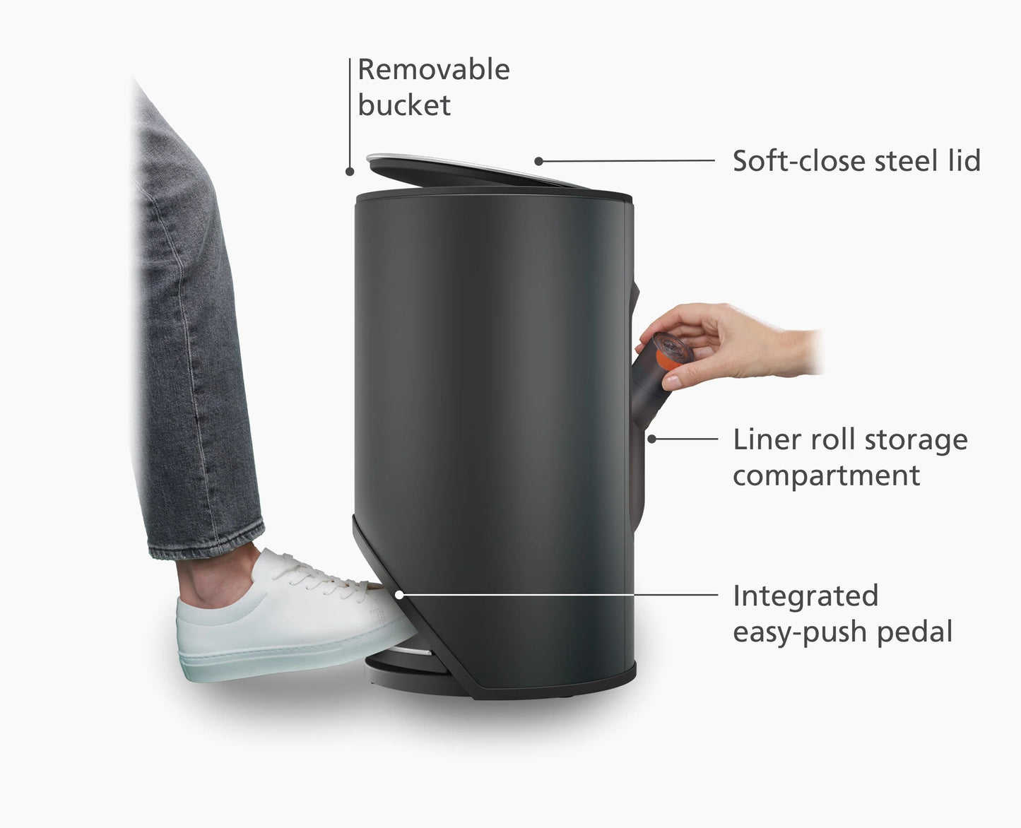 10L Easy-Push Matt Black Pedal Bin